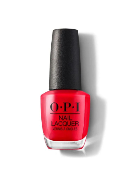 OPI Nail Lacquer in Cajun Shrimp bright red nail polish on white background