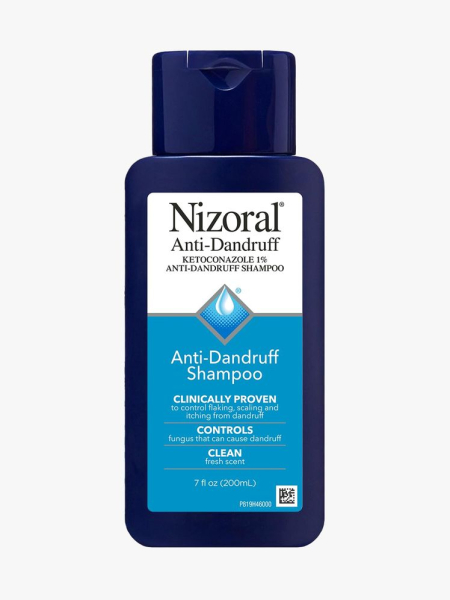 Nizoral Anti-Dandruff Shampoo with 1% Ketoconazole in branded component on a light gray background